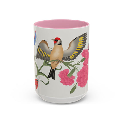 Goldfinch & Pink Flowers Colorful Mugs – Vibrant Spring & Bold Beauty