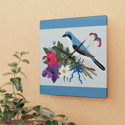Bluebird & Butterfly Acrylic Wall Clock