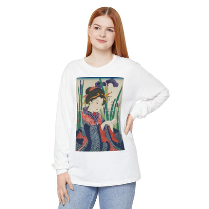 Woman with Origami Crane Garment-dyed Long Sleeve T-Shirt