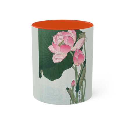 Blooming Lotus Flowers by Ohara Koson Colorful Mugs, 11oz
