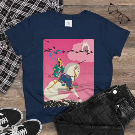 Samurai Princess on the White Steed Women's Midweight Cotton Tee – Epic Fantasy & Mythic Beauty