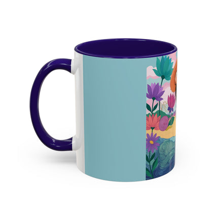 The Lady Of The Coral Parasol Colorful Mugs – Art Deco Coastal Elegance