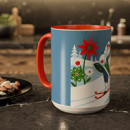 🎿❄️ The Winter Garden Skier Colorful Mug – Whimsical Holiday Fantasy
