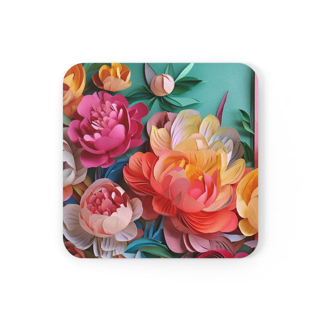 Peonies in Full Bloom Cork Back Coaster