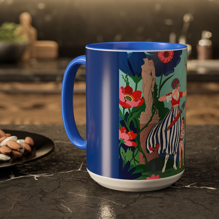 The Lady Of The Scarlet Bow Colorful Mugs – Art Deco Botanical Archer Elegance