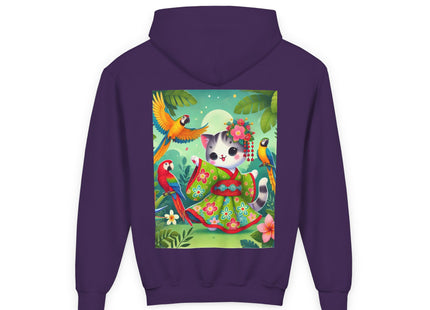 Parrot Dance of the Geisha Kitten Youth Heavy Blend Hooded Sweatshirt