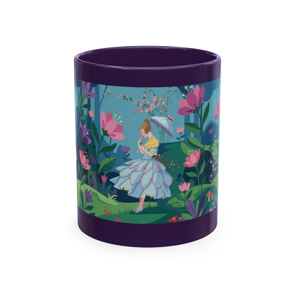 🌸☂️ The Lady Of The Enchanted Garden Stroll Ceramic Mug – Art Deco Floral Whimsy