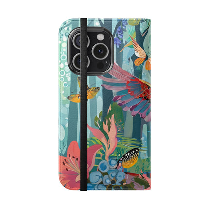 🦖🦋 Colorful Raptor Flip Case – Butterfly Wonder & Forest Adventure
