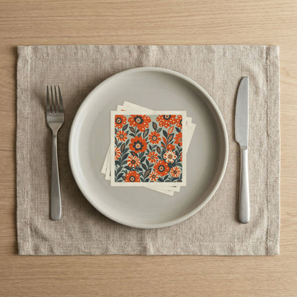 🌸🌄 The Twilight Peacock Blossom Garden Napkins – Art Deco Floral Elegance