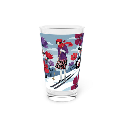 🎿❄️ The Winter Flower Skier Pint Glass – Art Deco Alpine Fantasy