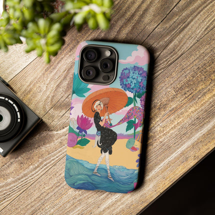 🌊☂️ The Lady Of The Flowered Seashore Phone Case – Art Deco Seaside Fashion