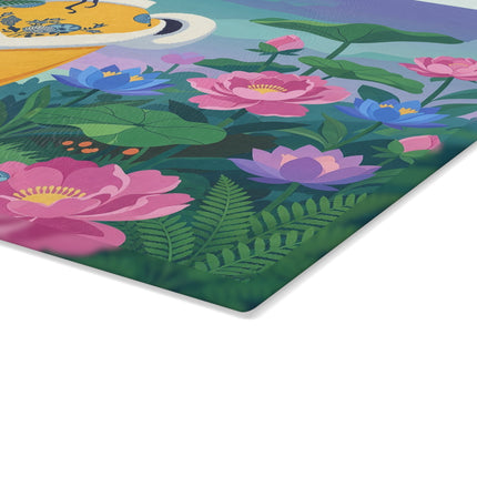 🌸✨ The Lady Of The Golden Garden Glass Cutting Board – Art Deco Floral Elegance