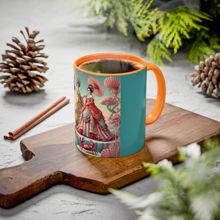 Cherry Blossom Courtesans & Crimson Crab Colorful Mug – Imperial Elegance & Playful Charm