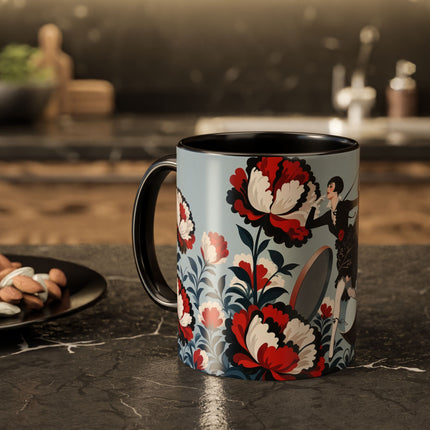 ❤️🌺 The Scarlet Blossom Dancer Colorful Mug – Art Deco Fashion Whimsy