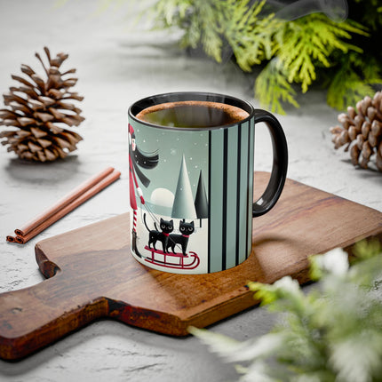 Red Sled & Curious Cats Colorful Mugs (11oz, 15oz)