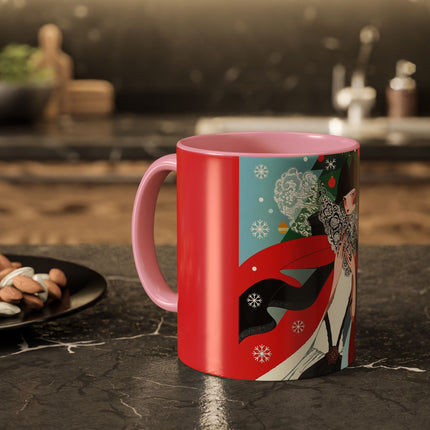 ❤️ The Lady Of The Crimson Scarf Colorful Mug – Art Deco Christmas Elegance