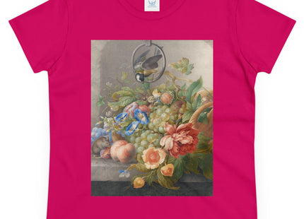 Still Life With Flowers, Fruit, A Great Tit And A Mouse by Herman Henstenburgh Women's Midweight Cotton Tee
