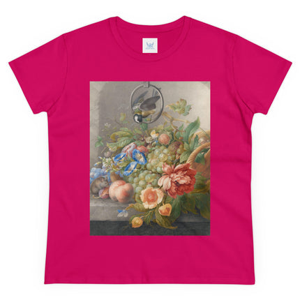 Still Life With Flowers, Fruit, A Great Tit And A Mouse by Herman Henstenburgh Women's Midweight Cotton Tee