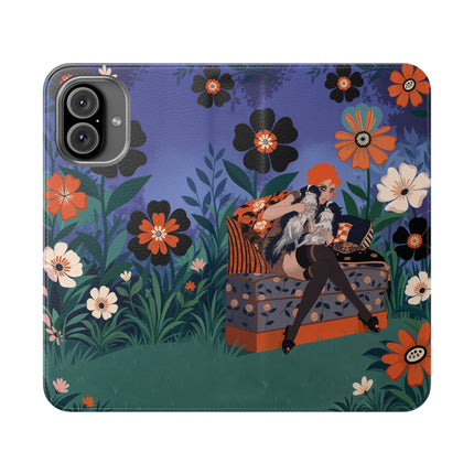 🌺🐈 The Lady Of The Midnight Garden Cat Flip Case – Art Deco Floral Fantasy