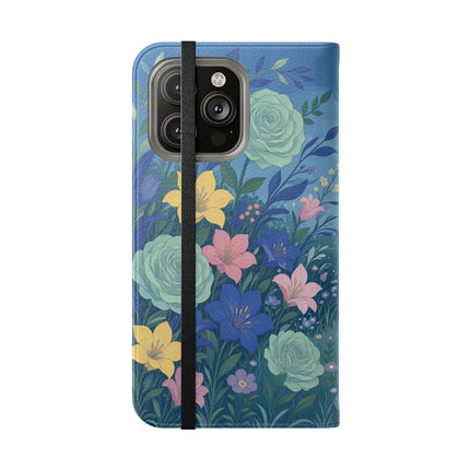 🌸💙 The Lovers In The Enchanted Garden Flip Case – Art Deco Floral Romance
