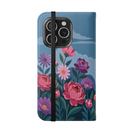 🌸☁️ The Lady Among The Giant Flowers Flip Case – Art Deco Floral Fantasy