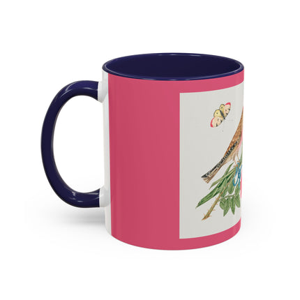 Pair of brown birds on bouquet with tulip, rose, and snapdragons, with butterflies by AnonymousAccent Coffee Mug, 11oz