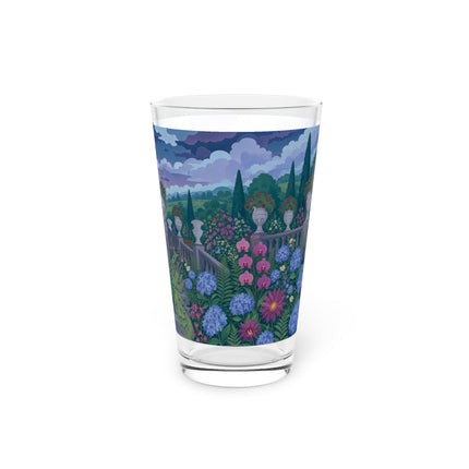 🦚🌸 The Peacock Garden Terrace Pint Glass – Art Deco Floral Elegance