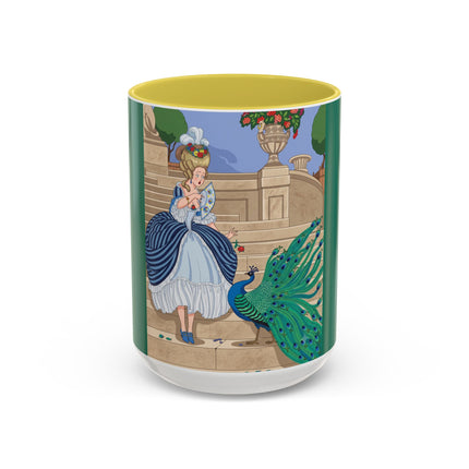The Peacock's Admiration Colorful Mug (11oz, 15oz) – Rococo Elegance, Peacock Beauty & Garden Charm