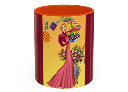 Elegant Holiday Woman with Gifts Colorful Mugs (11oz, 15oz)