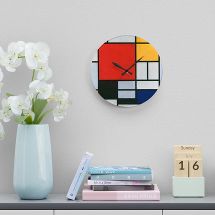 Composition with Red, Yellow, Blue, and Black by Piet Mondrian Acrylic Wall Clock, Round and Square