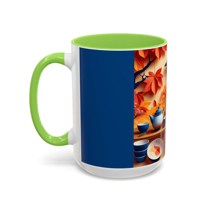 Blue Jay at an Autumn Tea Ceremony Colorful Mugs (11oz, 15oz)