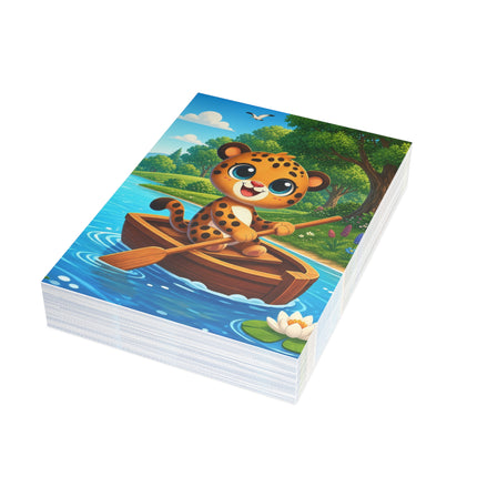 🐆🚣 The Little Leopard’s Riverboat Greeting Card – Whimsical Animal Adventure