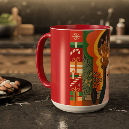 ❤️ The Lady Of The Candlelit Christmas Alcove Colorful Mug – Art Deco Holiday Elegance