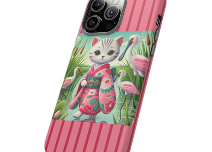 Geisha Kitten Strolls Among the Spoonbills Phone Cases