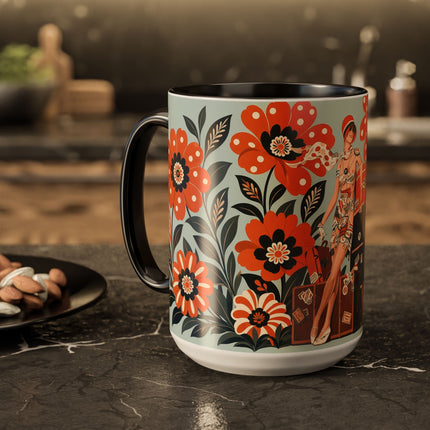 🧳🌼 The Grand Floral Voyage Colorful Mug – Art Deco Travel Elegance