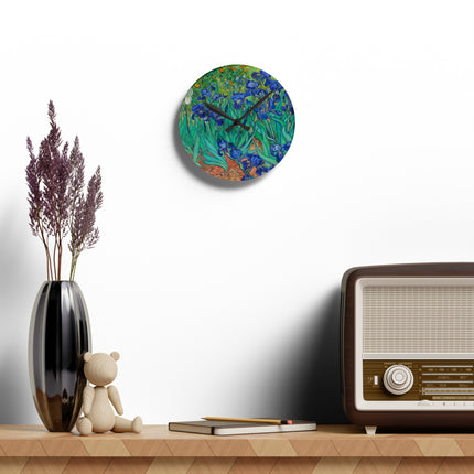 Irises by Vincent Van Gogh Acrylic Wall Clock, Round and Square