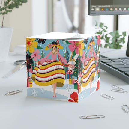 🌸🎄 The Christmas Blossom Belle Note Cube – Art Deco Holiday Cheer