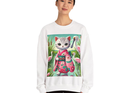 Geisha Kitten Strolls Among the Spoonbills  Unisex Heavy Blend™ Crewneck Sweatshirt