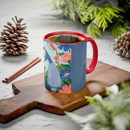 The Lady And The Mysterious Bird Colorful Mugs – Art Deco Botanical Mystery