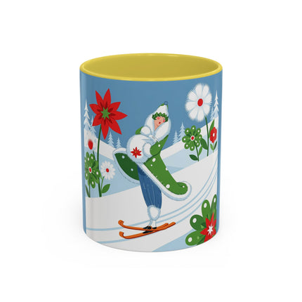 🎿❄️ The Winter Garden Skier Colorful Mug – Whimsical Holiday Fantasy