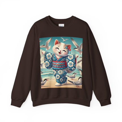 Geisha Kitten by the Seaside Heavy Blend™ Crewneck Sweatshirt