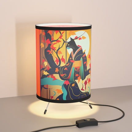 Black Cat in Kimono Tripod Lamp