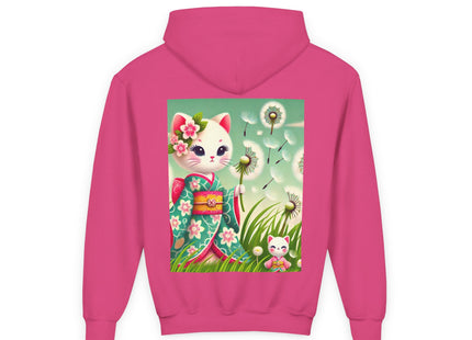 Geisha Kitten and the Dandelion Wish Youth Heavy Blend Hooded Sweatshirt