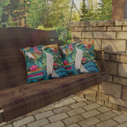 Elegant Egret Oasis Outdoor Pillows