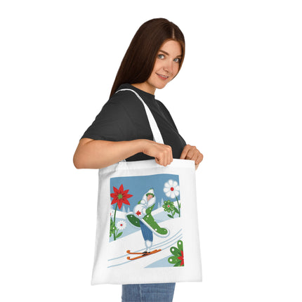 🎿🌺 The Winter Garden Skier Cotton Tote Bag – Colorful Winter Adventure