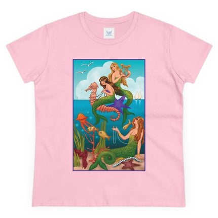 Three Mermaids with Strings of Pearls by Carlo Chiostri Women's Midweight Cotton Tee