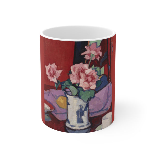 Pink Roses, Chinese Vase by Samuel Peploe Ceramic Mug 11 oz