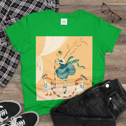 🌸🪽 The Lady And The Garden Storks Cotton Tee – Art Deco Floral Whimsy