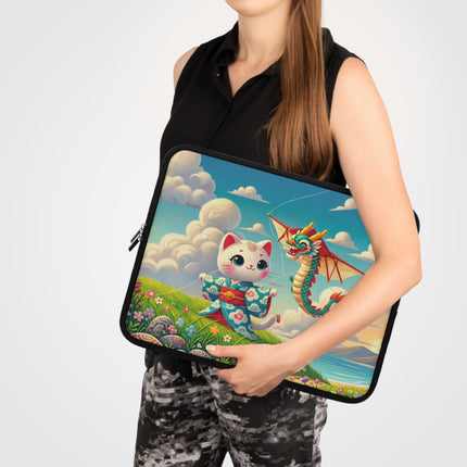 Geisha Kitten and the Dragon Kite Laptop Sleeve – Joyful Flight & Dragon Spirit