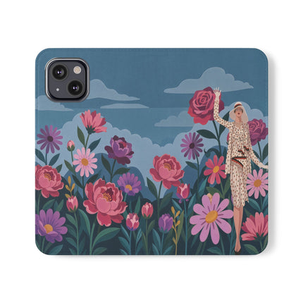 🌸☁️ The Lady Among The Giant Flowers Flip Case – Art Deco Floral Fantasy